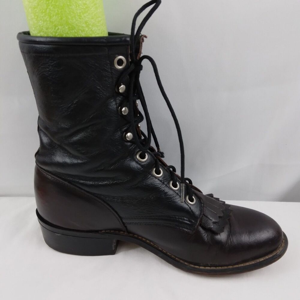 Laredo Kiltie Boots 2-Tone Black Brown Leather Lace Up Steampunk Women's 6.5 M - Picture 10 of 16